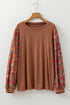 Southern Belle Floral Print Patchwork Round Neck Blouse