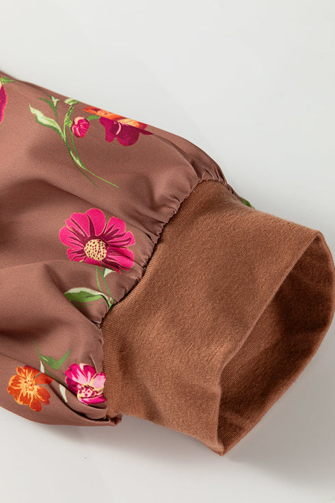 Southern Belle Floral Print Patchwork Round Neck Blouse