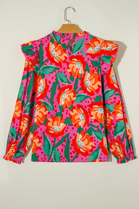 Southern Belle Floral Print Pleated Ruffled Blouse