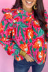 Southern Belle Floral Print Pleated Ruffled Blouse