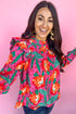 Southern Belle Floral Print Pleated Ruffled Blouse