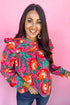 Southern Belle Floral Print Pleated Ruffled Blouse