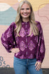Southern Belle Floral Print Puff Sleeve Button Front Shirt