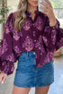 Southern Belle Floral Print Puff Sleeve Button Front Shirt
