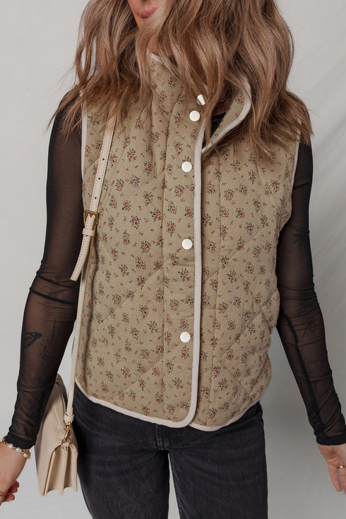 Southern Belle Floral Print Quilted Concealed Button Vest