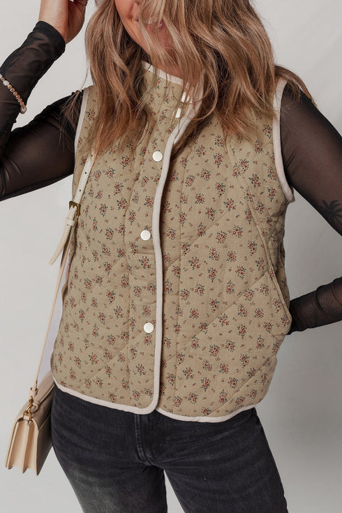 Southern Belle Floral Print Quilted Concealed Button Vest