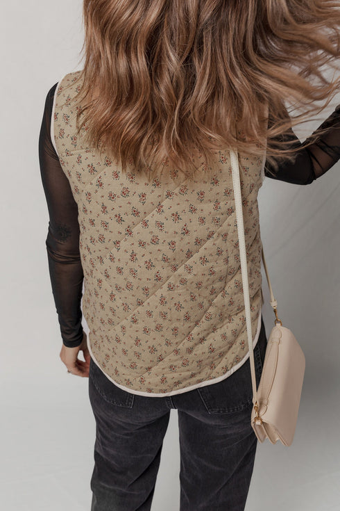 Southern Belle Floral Print Quilted Concealed Button Vest