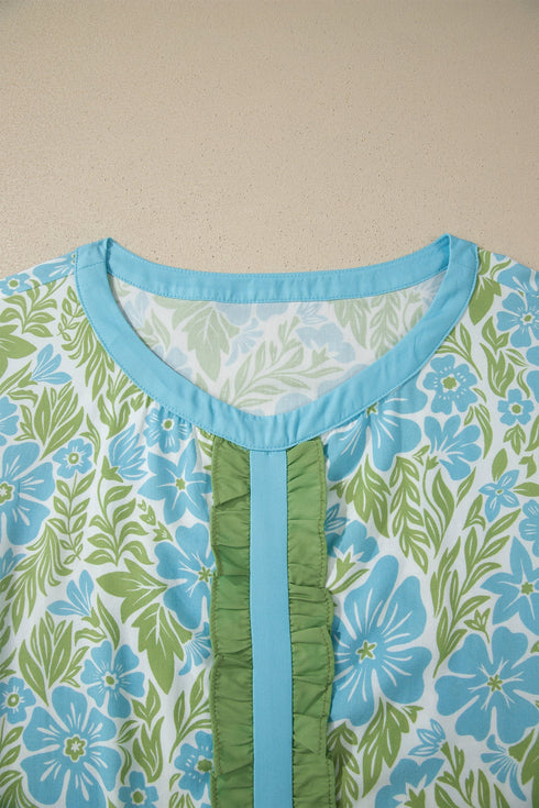Southern Belle Floral Print Ruffled Half Sleeve Blouse