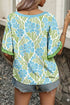 Southern Belle Floral Print Ruffled Half Sleeve Blouse