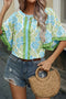 Southern Belle Floral Print Ruffled Half Sleeve Blouse