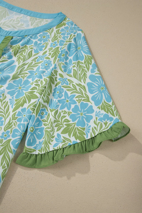 Southern Belle Floral Print Ruffled Half Sleeve Blouse