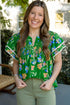 Southern Belle Floral Print Ruffled Short Sleeve Blouse