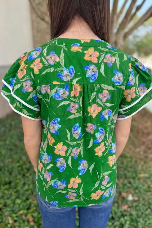 Southern Belle Floral Print Ruffled Short Sleeve Blouse