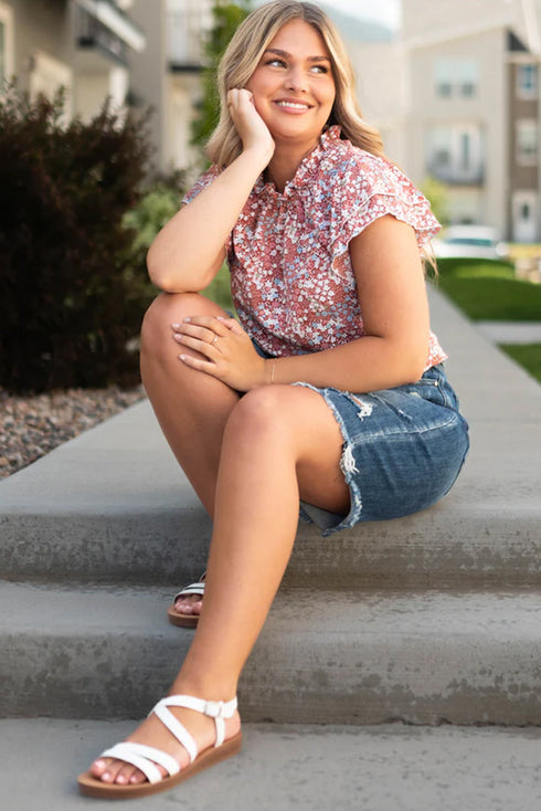 Southern Belle Floral Print Ruffled Sleeve Frill Top