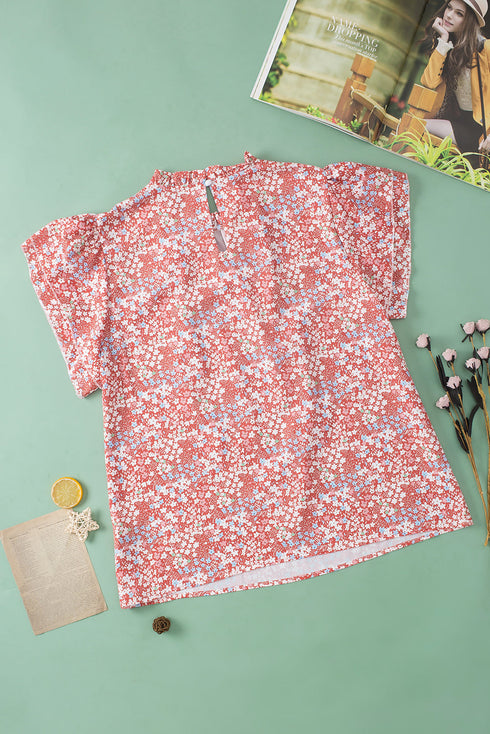 Southern Belle Floral Print Ruffled Sleeve Frill Top