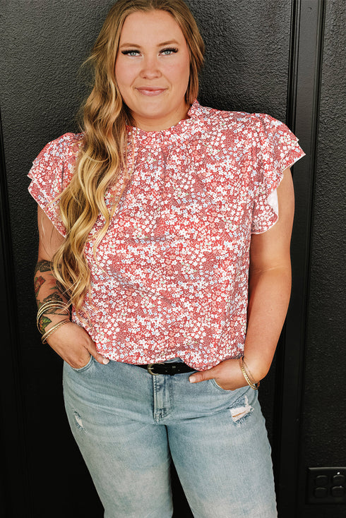 Southern Belle Floral Print Ruffled Sleeve Frill Top