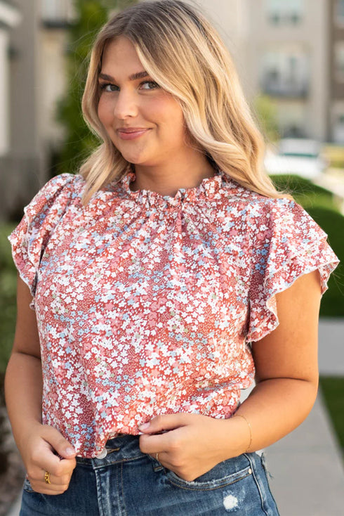 Southern Belle Floral Print Ruffled Sleeve Frill Top