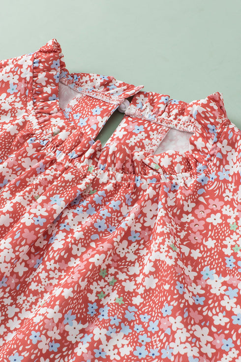 Southern Belle Floral Print Ruffled Sleeve Frill Top