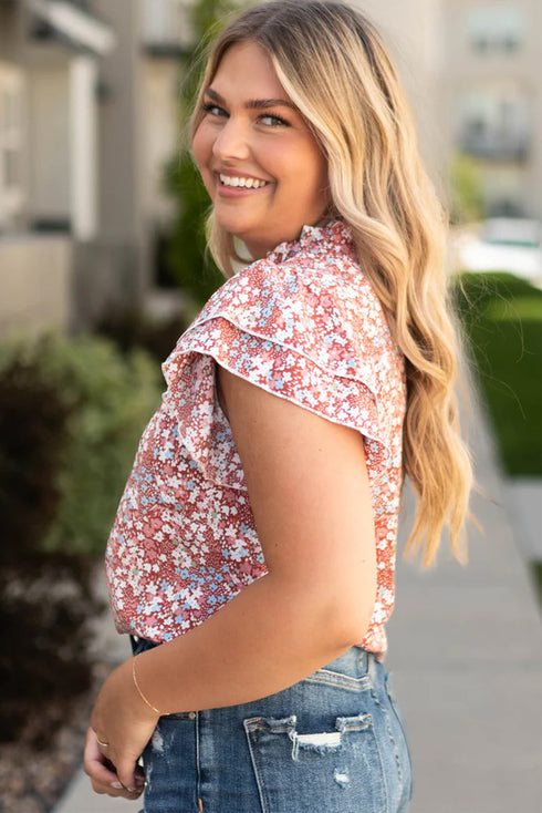 Southern Belle Floral Print Ruffled Sleeve Frill Top