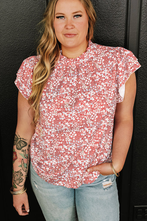 Southern Belle Floral Print Ruffled Sleeve Frill Top