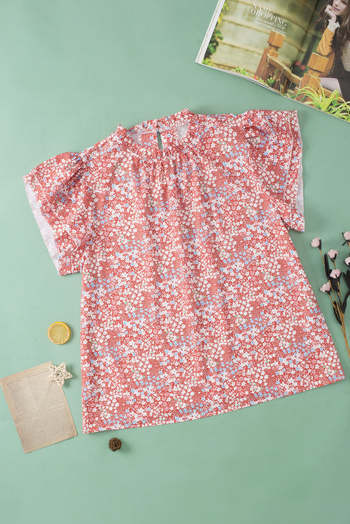 Southern Belle Floral Print Ruffled Sleeve Frill Top