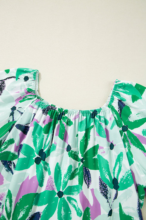 Southern Belle Floral Print Shirred Square Neck Mini Dress