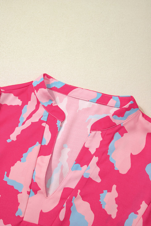 Southern Belle Floral Print Smocked Puff Sleeve V Neck Blouse