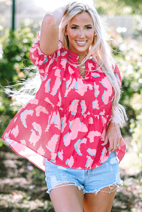 Southern Belle Floral Print Smocked Puff Sleeve V Neck Blouse