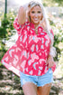 Southern Belle Floral Print Smocked Puff Sleeve V Neck Blouse