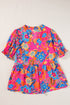 Southern Belle Floral Print Smocked Puff Sleeve V Neck Blouse