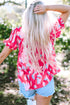 Southern Belle Floral Print Smocked Puff Sleeve V Neck Blouse