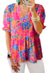 Southern Belle Floral Print Smocked Puff Sleeve V Neck Blouse