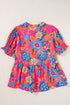 Southern Belle Floral Print Smocked Puff Sleeve V Neck Blouse