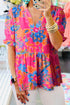 Southern Belle Floral Print Smocked Puff Sleeve V Neck Blouse