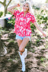 Southern Belle Floral Print Smocked Puff Sleeve V Neck Blouse