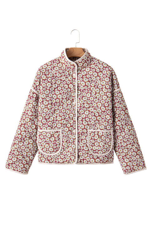 Southern Belle Floral Print Stand Neck Pocketed Jacket