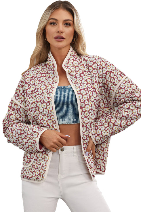 Southern Belle Floral Print Stand Neck Pocketed Jacket