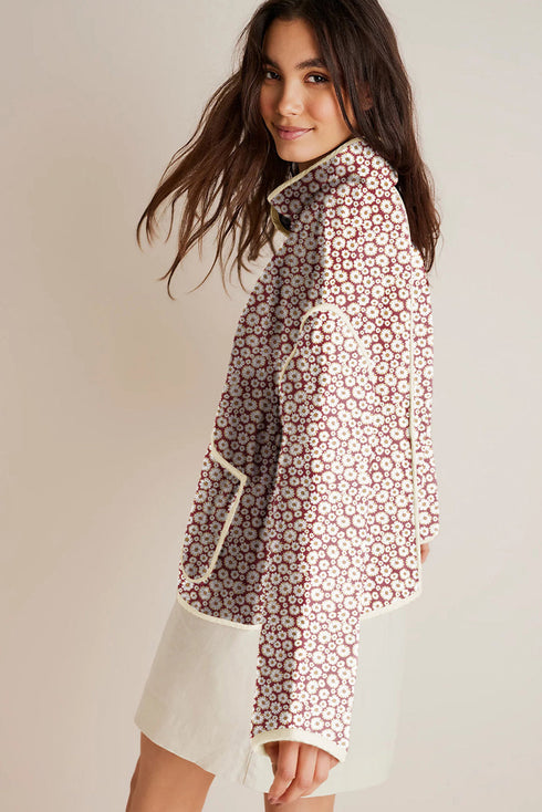 Southern Belle Floral Print Stand Neck Pocketed Jacket
