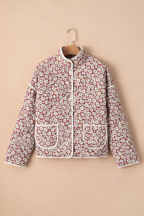 Southern Belle Floral Print Stand Neck Pocketed Jacket