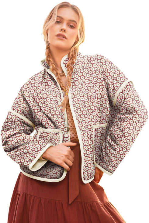 Southern Belle Floral Print Stand Neck Pocketed Jacket