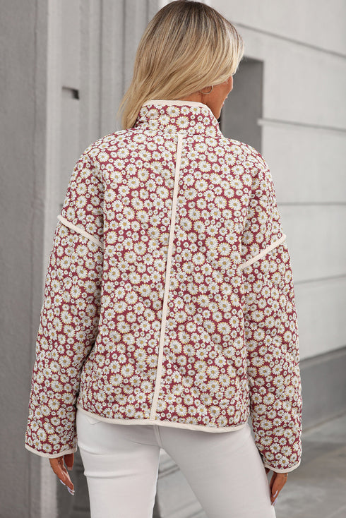 Southern Belle Floral Print Stand Neck Pocketed Jacket