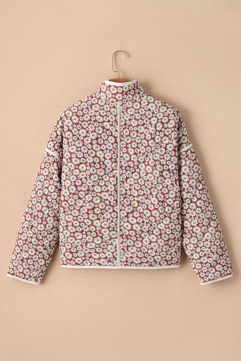 Southern Belle Floral Print Stand Neck Pocketed Jacket