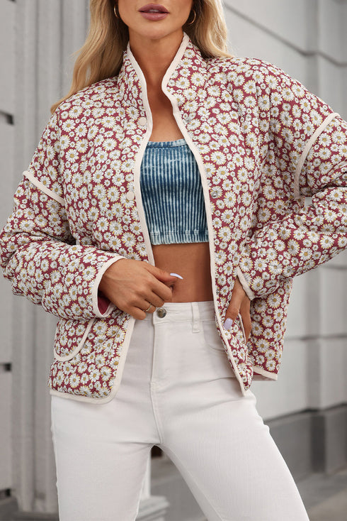 Southern Belle Floral Print Stand Neck Pocketed Jacket
