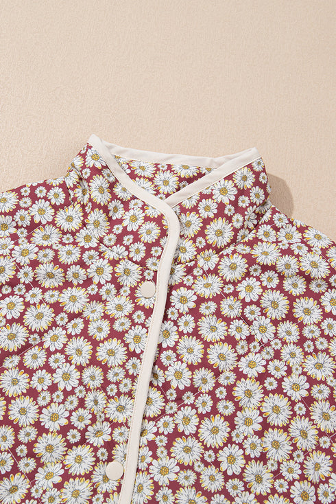 Southern Belle Floral Print Stand Neck Pocketed Jacket