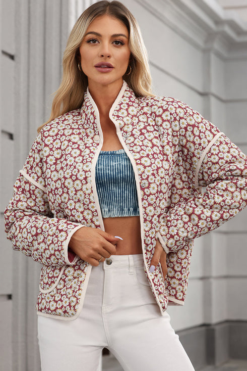 Southern Belle Floral Print Stand Neck Pocketed Jacket