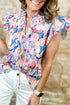 Southern Belle Floral Print Tie V Neck Ruffle Blouse