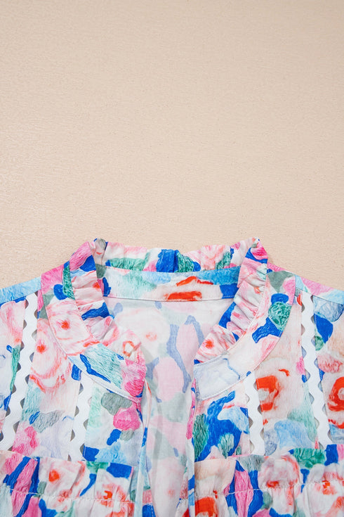 Southern Belle Floral Print Tie V Neck Ruffle Blouse