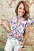 Southern Belle Floral Print Tie V Neck Ruffle Blouse