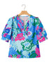 Southern Belle Floral Print V Neck Half Sleeve Blouse