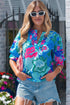 Southern Belle Floral Print V Neck Half Sleeve Blouse
